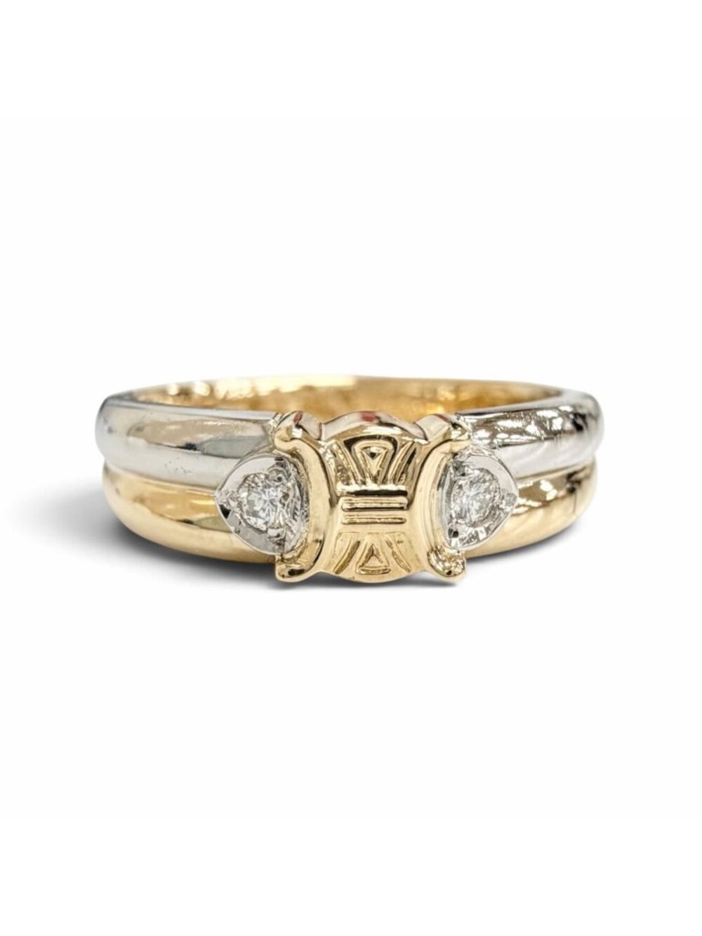 Celine Vintage Macadam Ring Diamond Gold Platinum